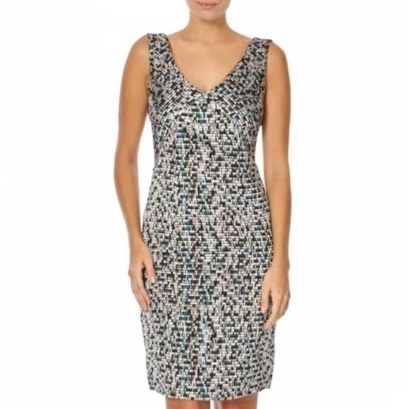 NWT Hugo Boss Designer Luxe Jacquard Ponte Multi-Color Sheath Dress ($695)US 4